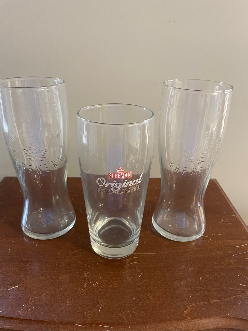 Vintage Sleeman Brewery Tall Beer/Pilsner/Pint Glasses, est 1834, Emboss…